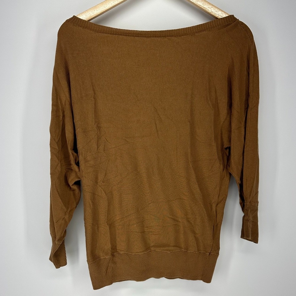 Kenneth Cole Sweater Womens Medium Brown Silk Blend Boat Neck Dolman Sleeve Top